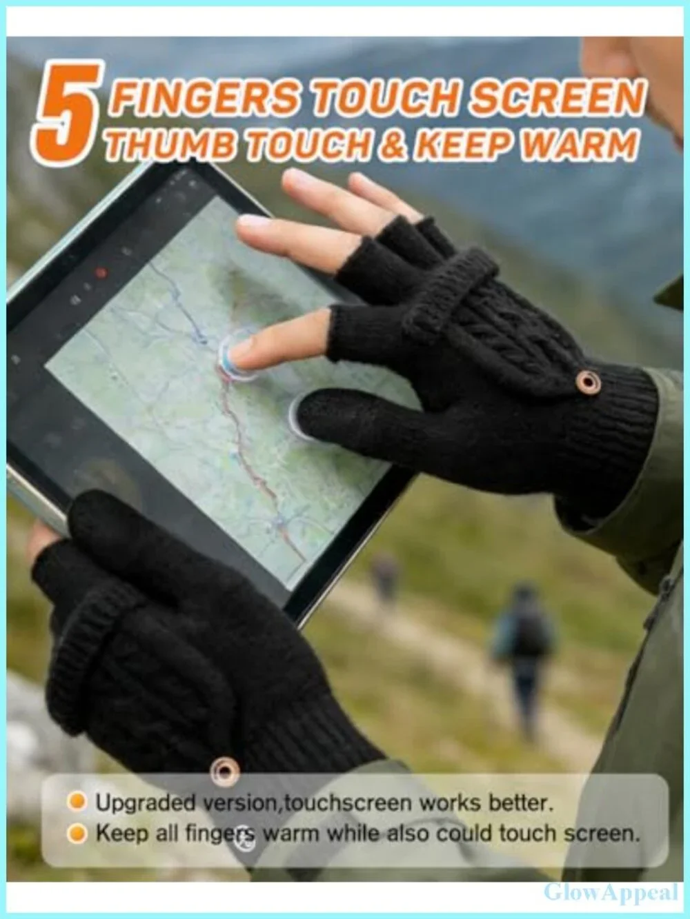 Winter Fingerless Gloves Warm Knitted Convertible Mittens Flap Touchscreen